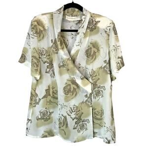 Chiffon Sheer Blouse Half Wrap V Neck Short Sleeves Size 14 Christie & Jill